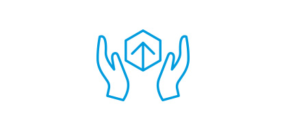 icon of hands holding a box with arrow pointing up for returns